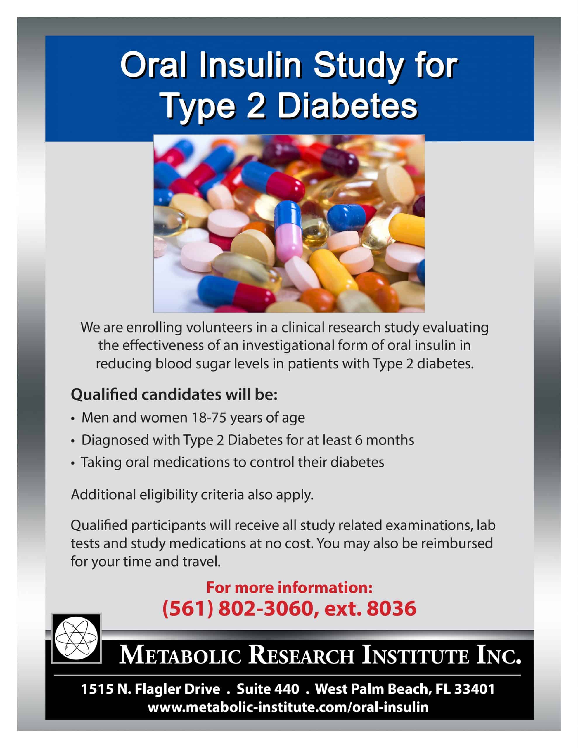 Oral Insulin for Type 2 Diabetes Study flyer