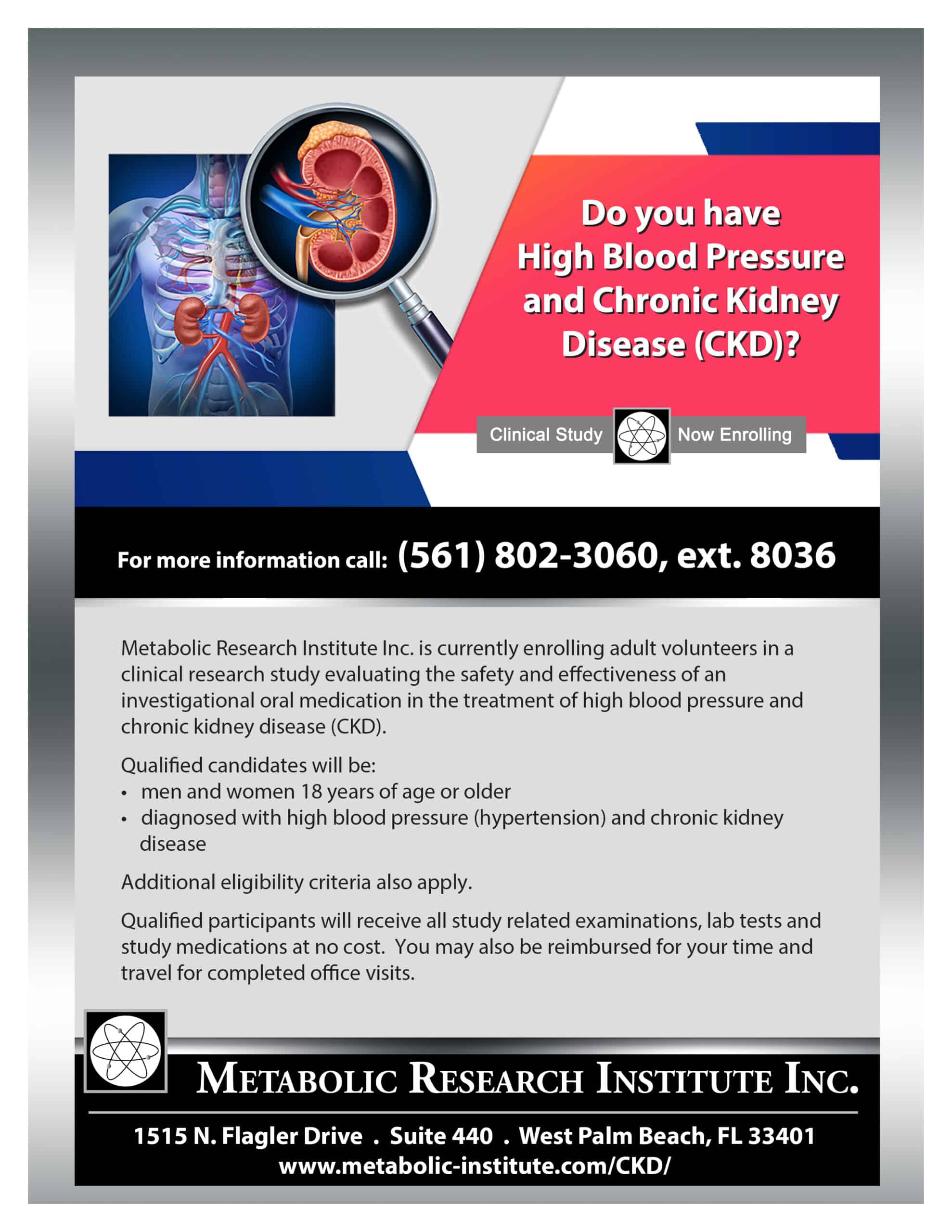 High Blood Pressure and Chronic Kidney Disease Clinical Study Flyer