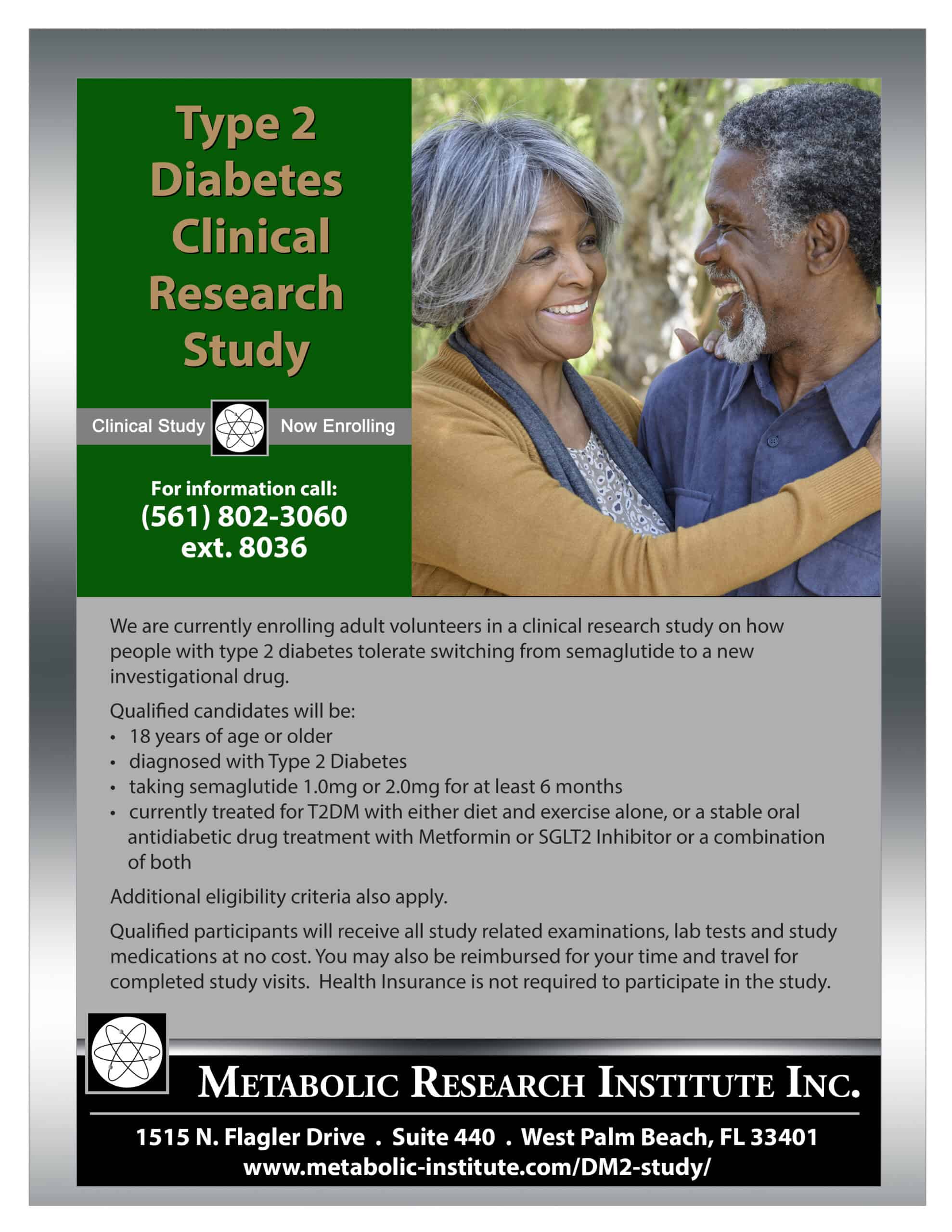 MRI-NN8593-DM2- Obesity FLYER-072026 We are currently enrolling adult volunteers in a clinical research study on how people with type 2 diabetes tolerate switching from semaglutide to a new investigational drug.